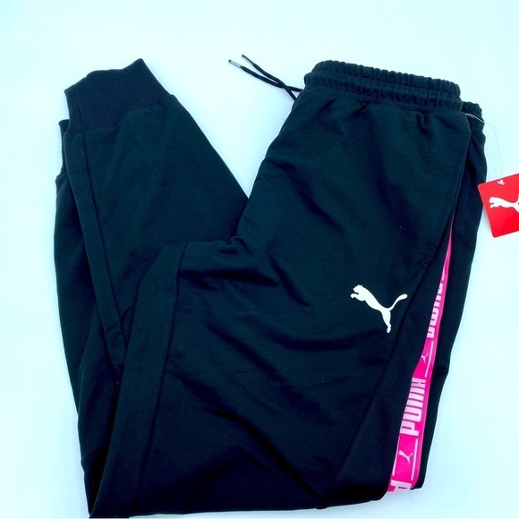 Puma Pants - Puma Woman’s Black With Pink Racing Stripe - Large